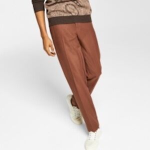 Alfani Mens 30W by 32L Dress Suit Pants Vicuna Tobacco Brown Flannel Slim Fit